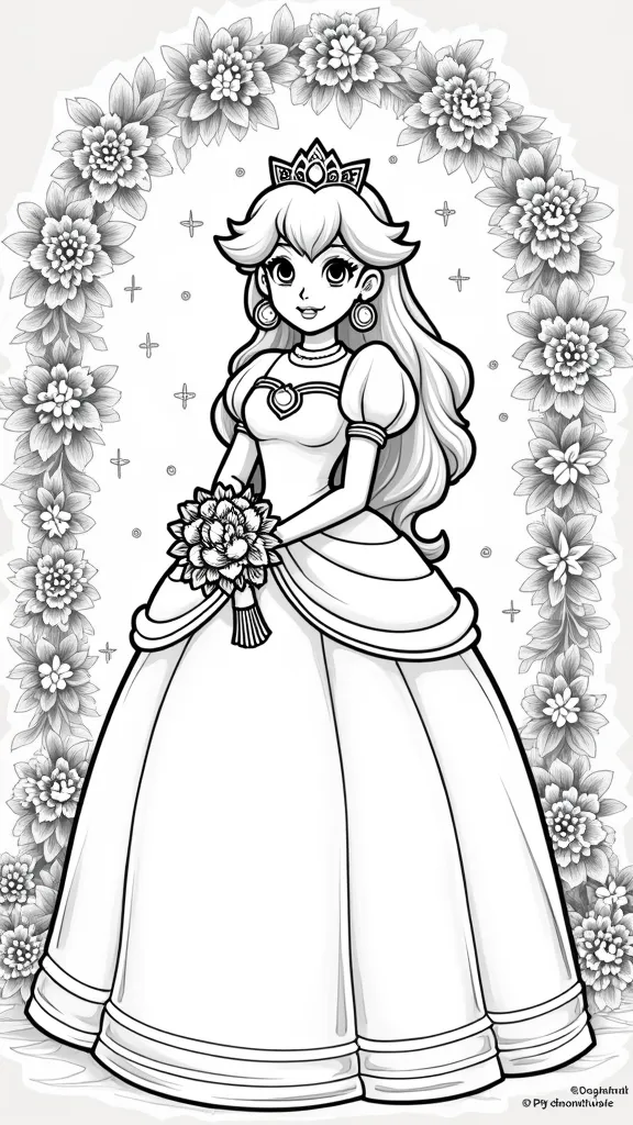 wedding princess peach coloring page